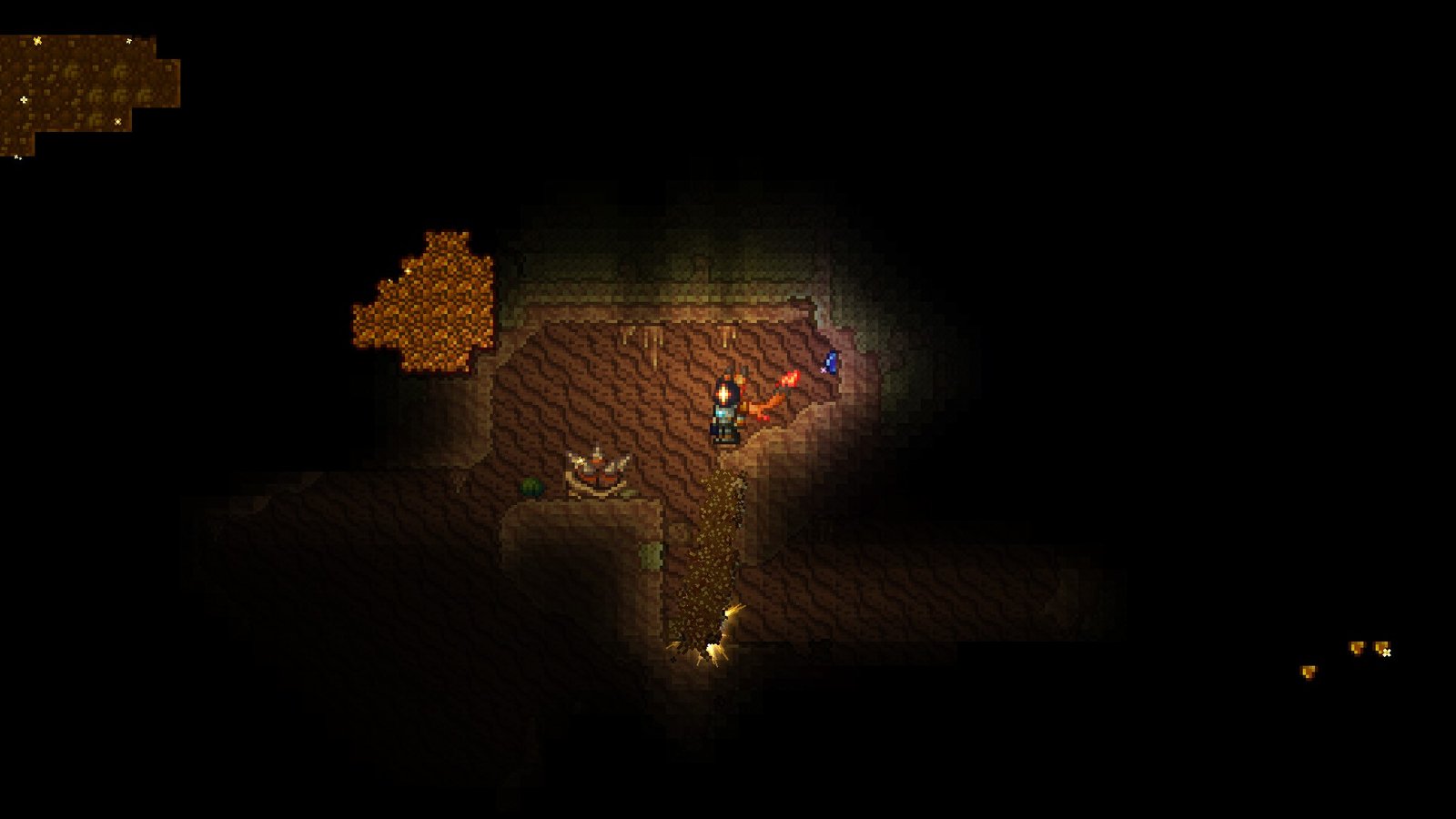 Screenshot of a Terraria 1.4.5 player locating the Palworld Crossover item, Digtoise, in the Underground Desert.