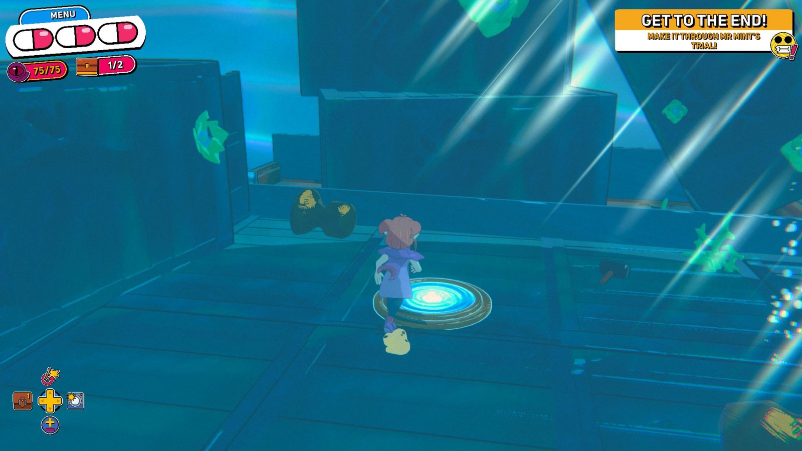 Getting to the end of Mr. Mint's challenge in Sunken Neighborhood in Demon Tides.