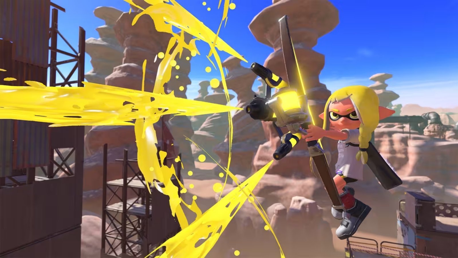 Firing a Stringer in the shooter Splatoon 3.