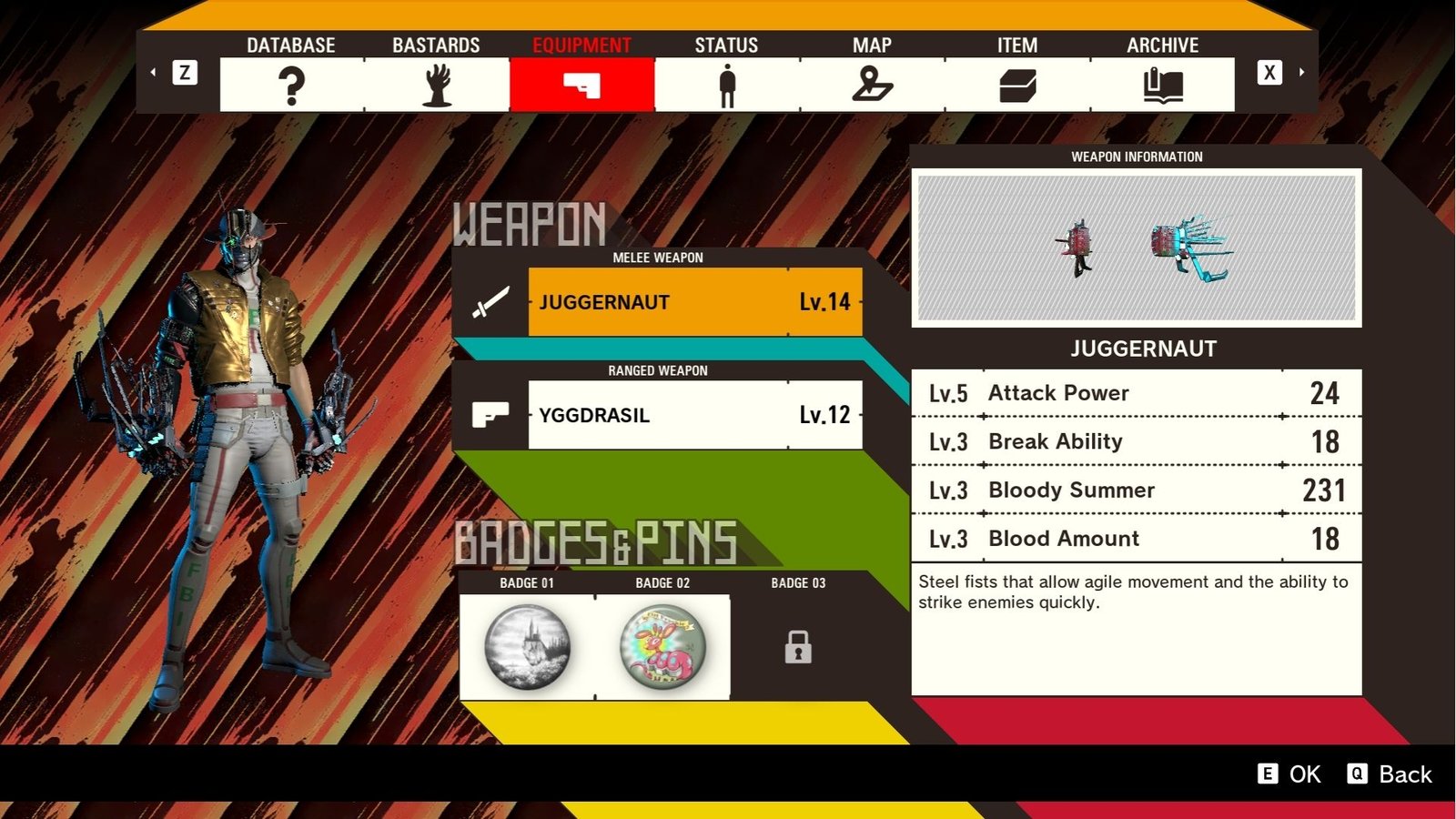 The equipment menu from Romeo is a Dead Man