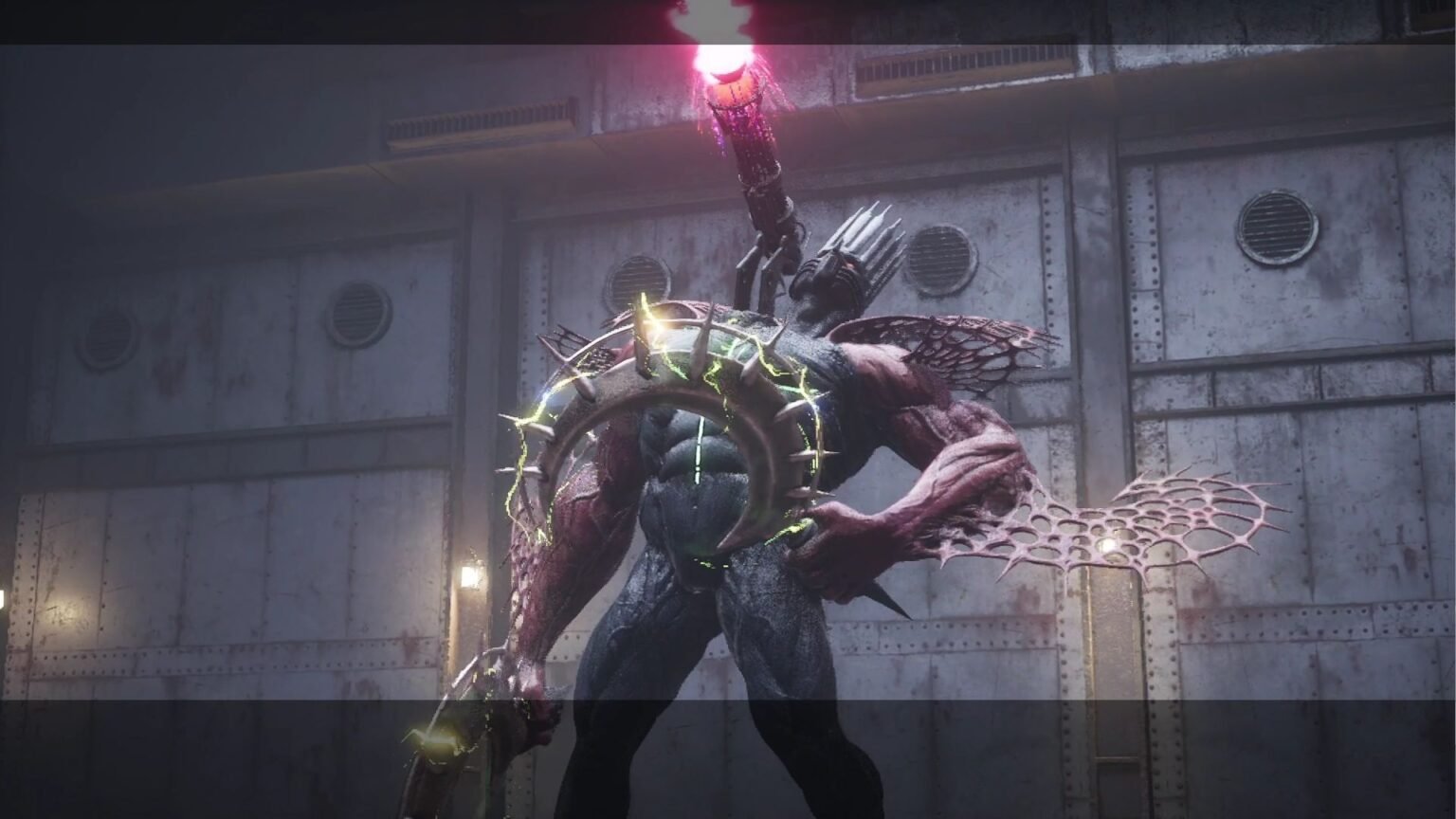 A muscular man with a machinegun on its shoulder called Death Changeling Parabellum from Romeo is a Dead Man