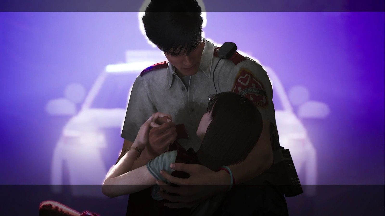 Romeo holding Juliet in Romeo is a Dead Man