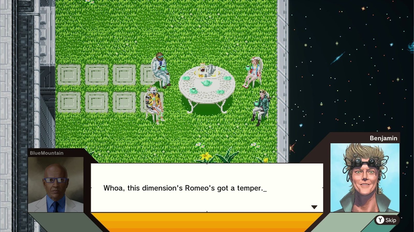 Romeo, Luna, Benjamin and BlueMountain talk about their mission in pixel art, in Romeo is a Dead Man