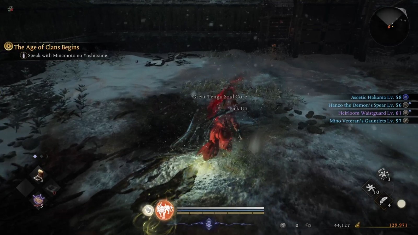 Claiming rewards for defeating Great Tengu in Nioh 3