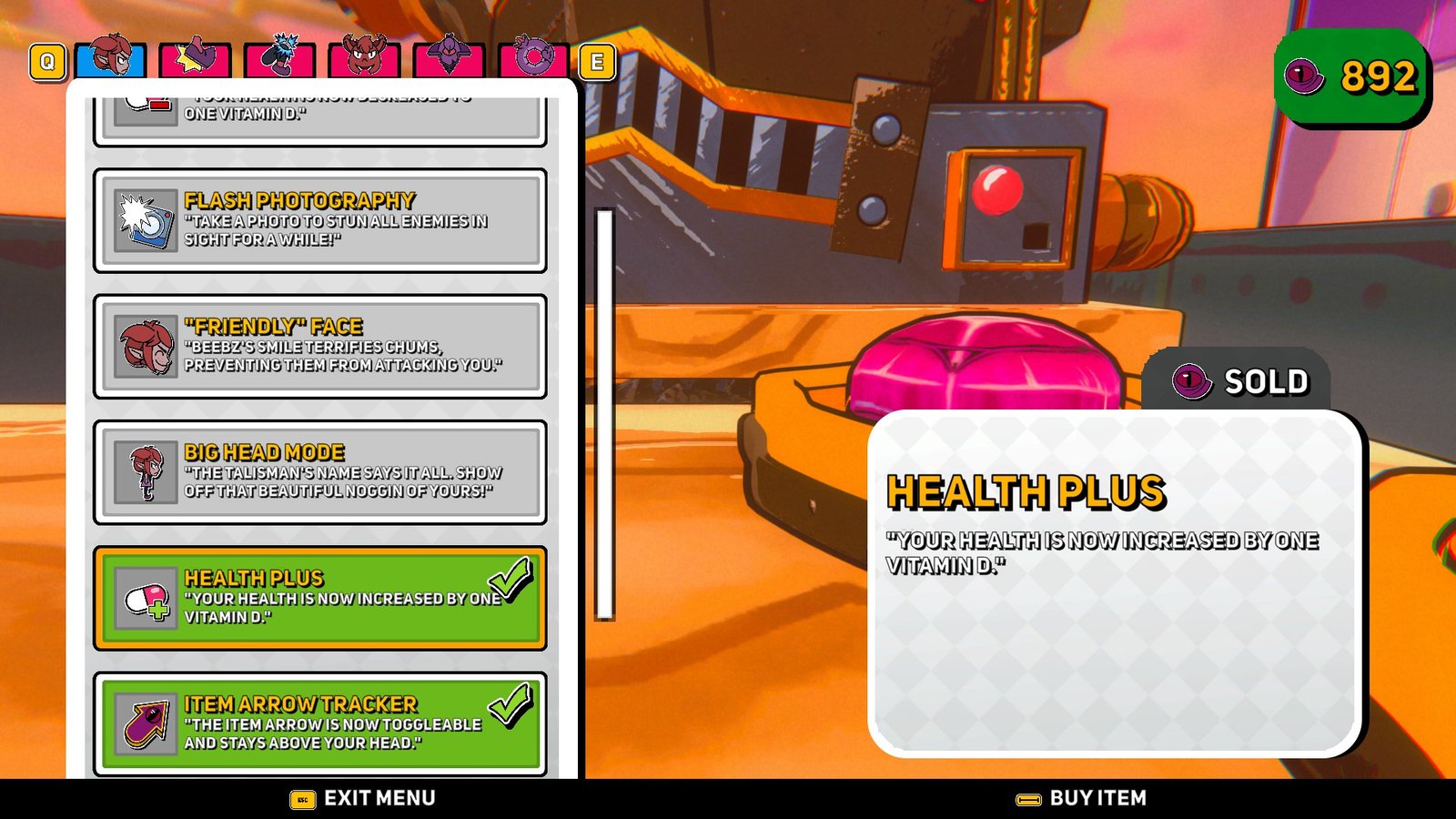 Screenshot of the Health Plus Talisman in Demon Tides.