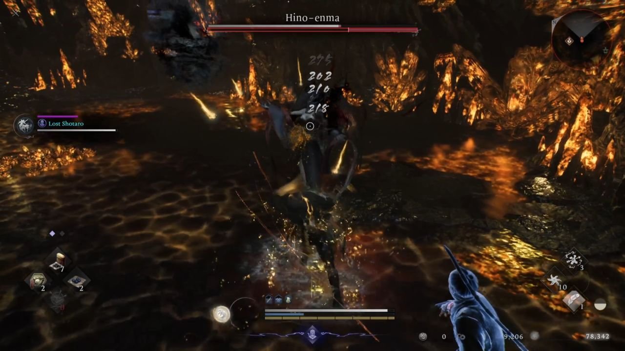 Fighting Hino-enma boss in Nioh 3 for Yokai Teardrops