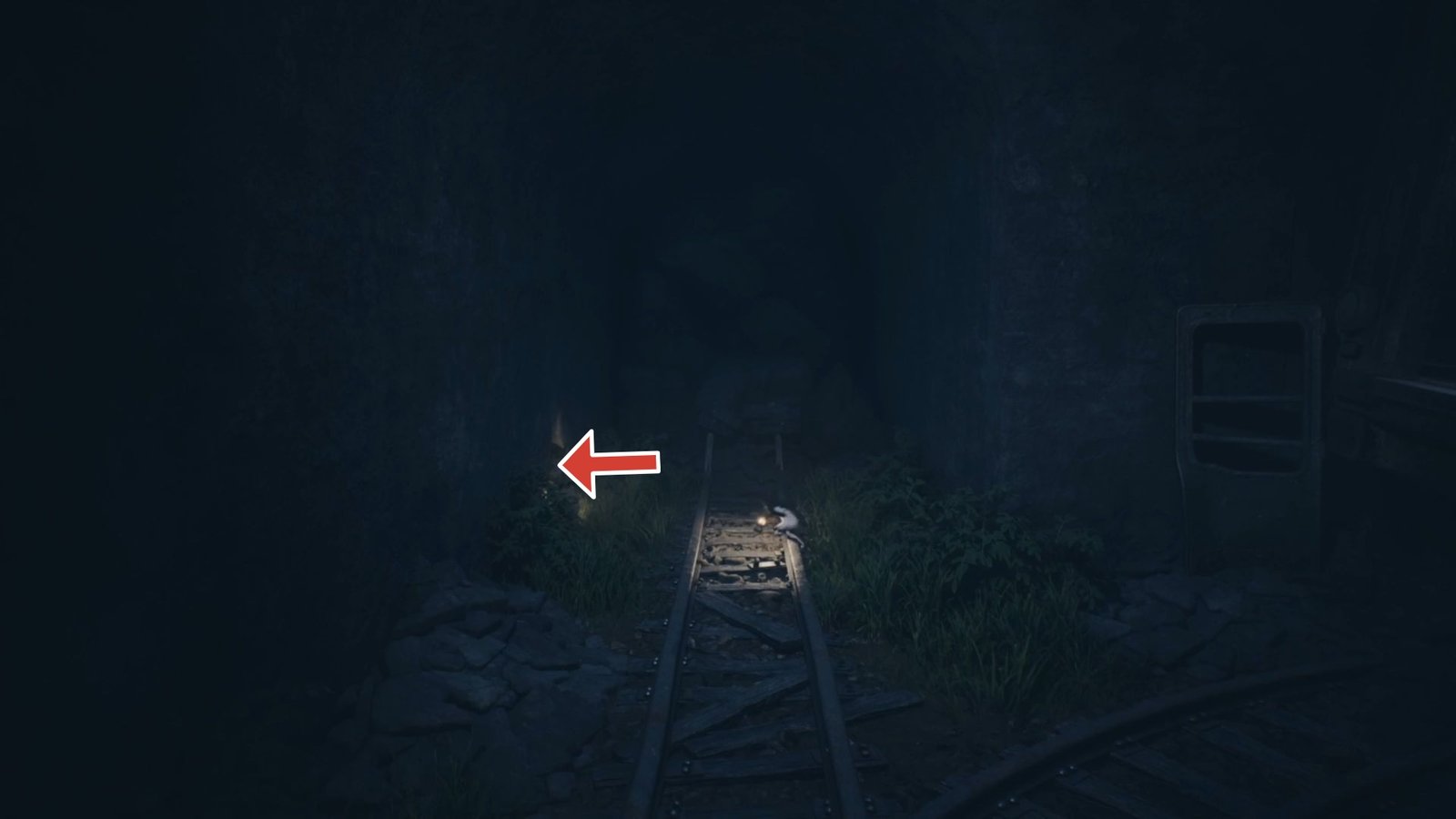 Arrow pointing to the hole that leads to the first hidden statue in Reanimal