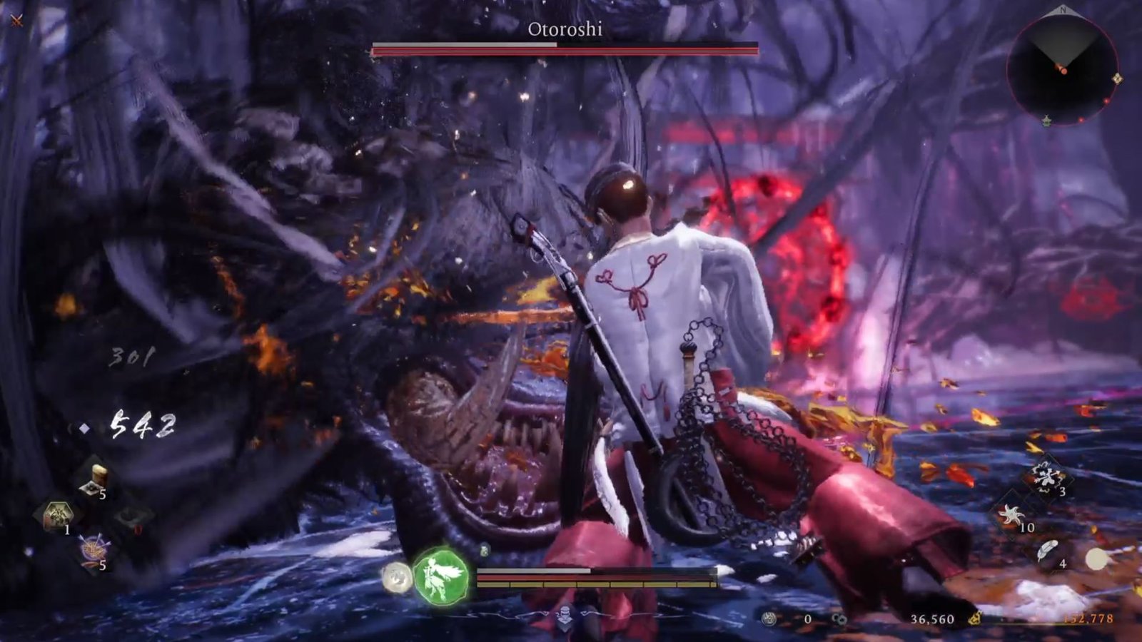 Stabbing Otoroshi through the head in Nioh 3