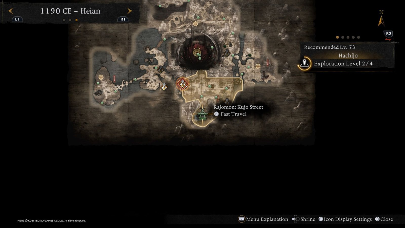 Map showing the location of Ibaraki Doji in Nioh 3