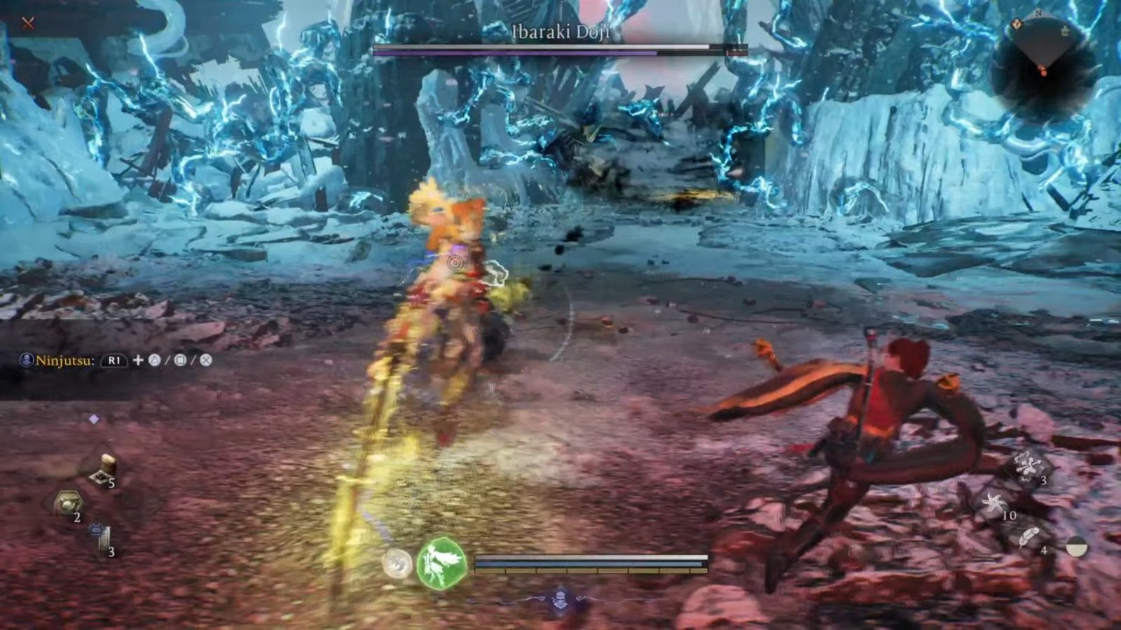 Ibaraki Doji doing her lunge lightning sword attack Nioh 3