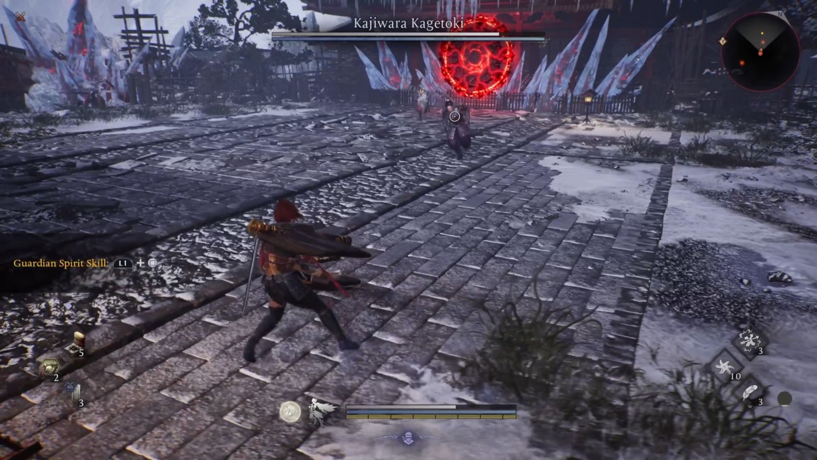 Kajiwara Kagetoki boss fight in a large arena Nioh 3