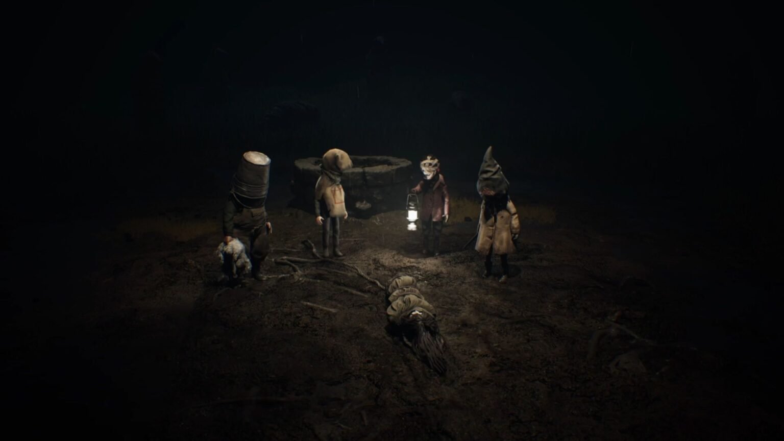 Boys gathered around a corpse in Reanimal