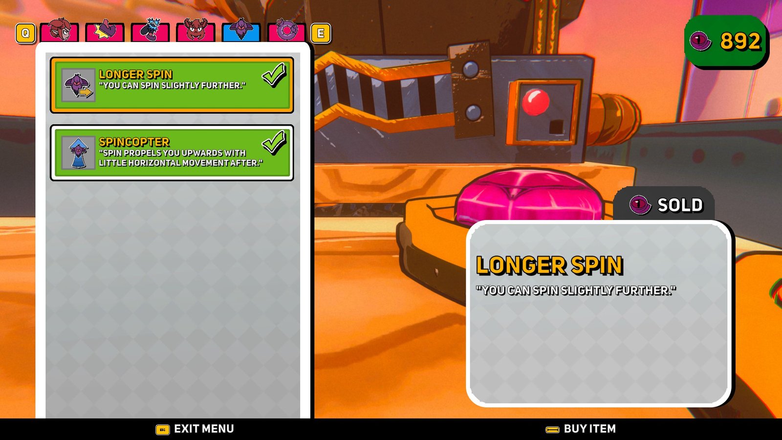 Screenshot of the Longer Spin Talisman in Demon Tides.