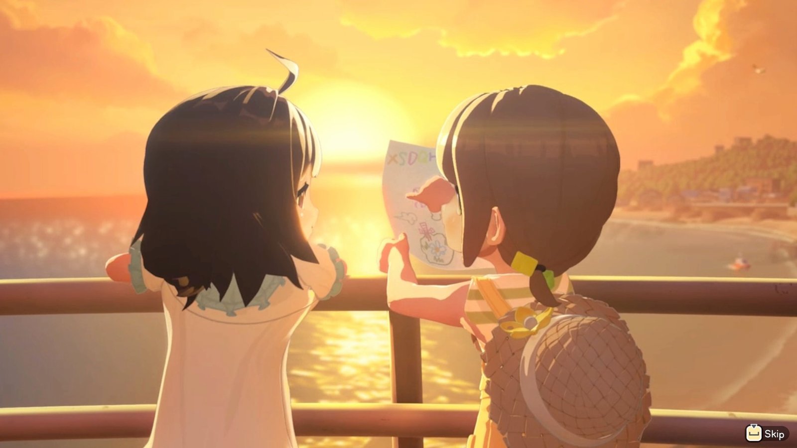 Main Character and Solara as Children Looking at a Hand-Drawn Picture in the Opening Sequence of Starsand Island