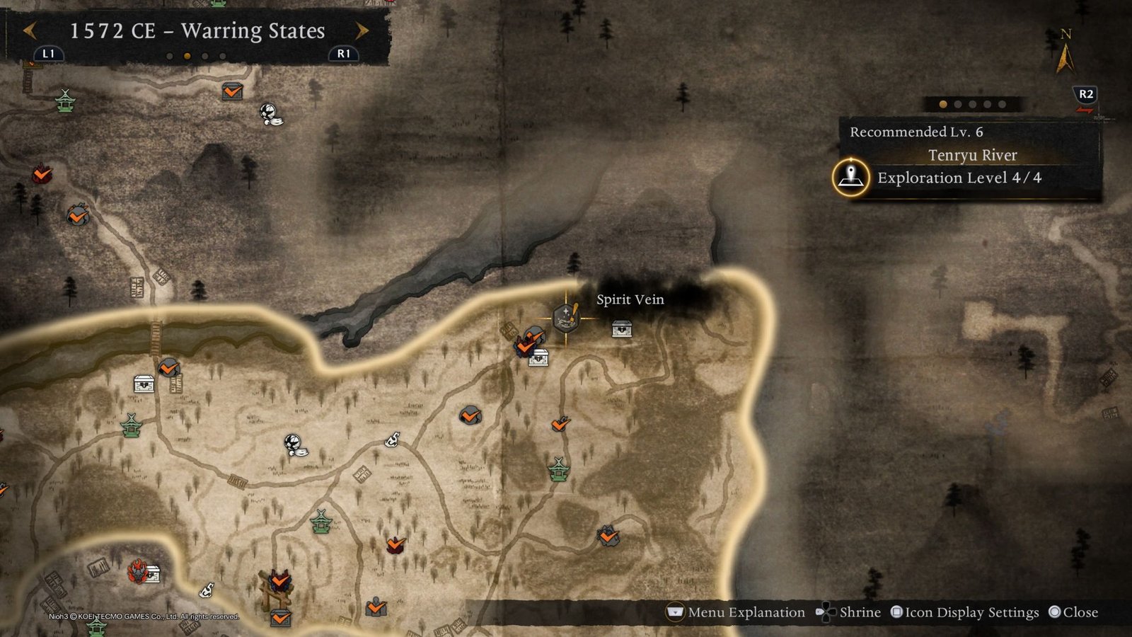 map showing the location of spirit vein in nioh 3