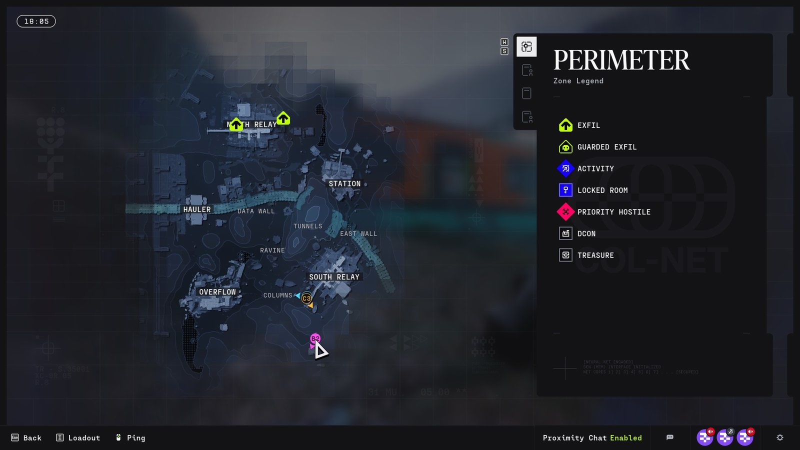 Terminal location south of South Relay on Maraton's Perimeter map.