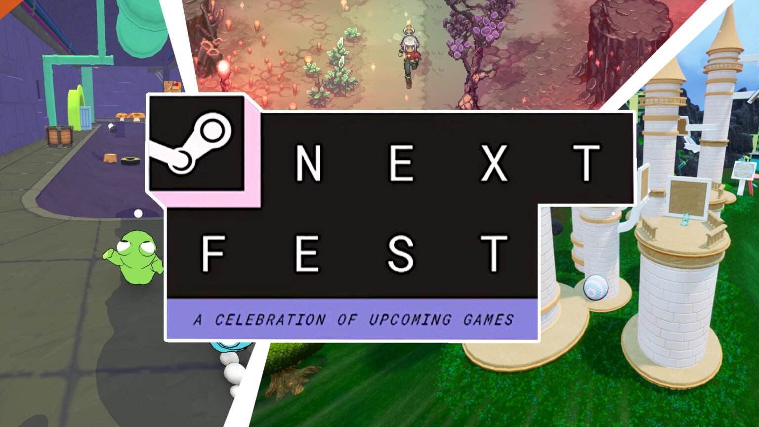 Thumbnail for the February 2026 Steam Next Fest list, featuring Frog Sqwad, Alabaster Dawn, and The Bold Bogey.