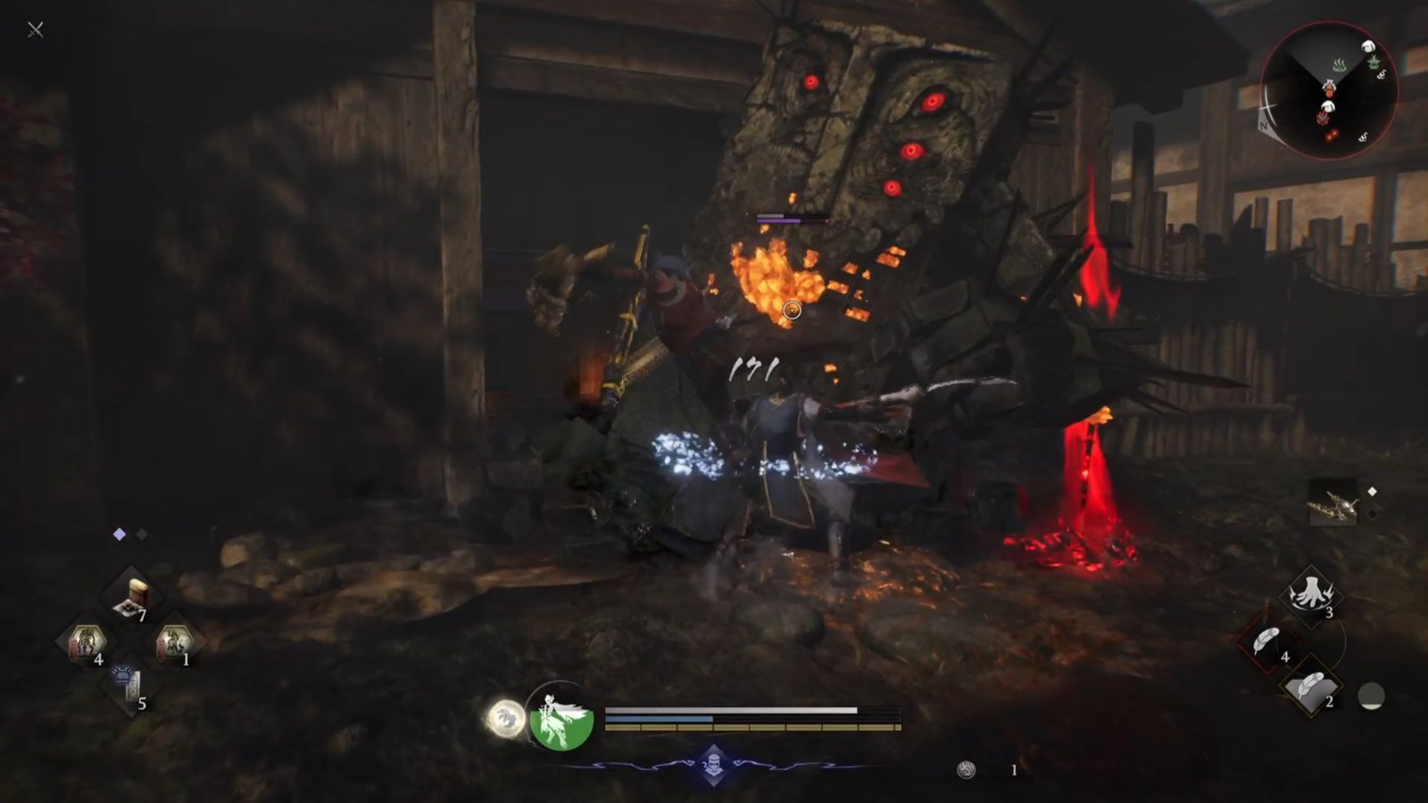 Nioh 3 fighting a fake wall in combat