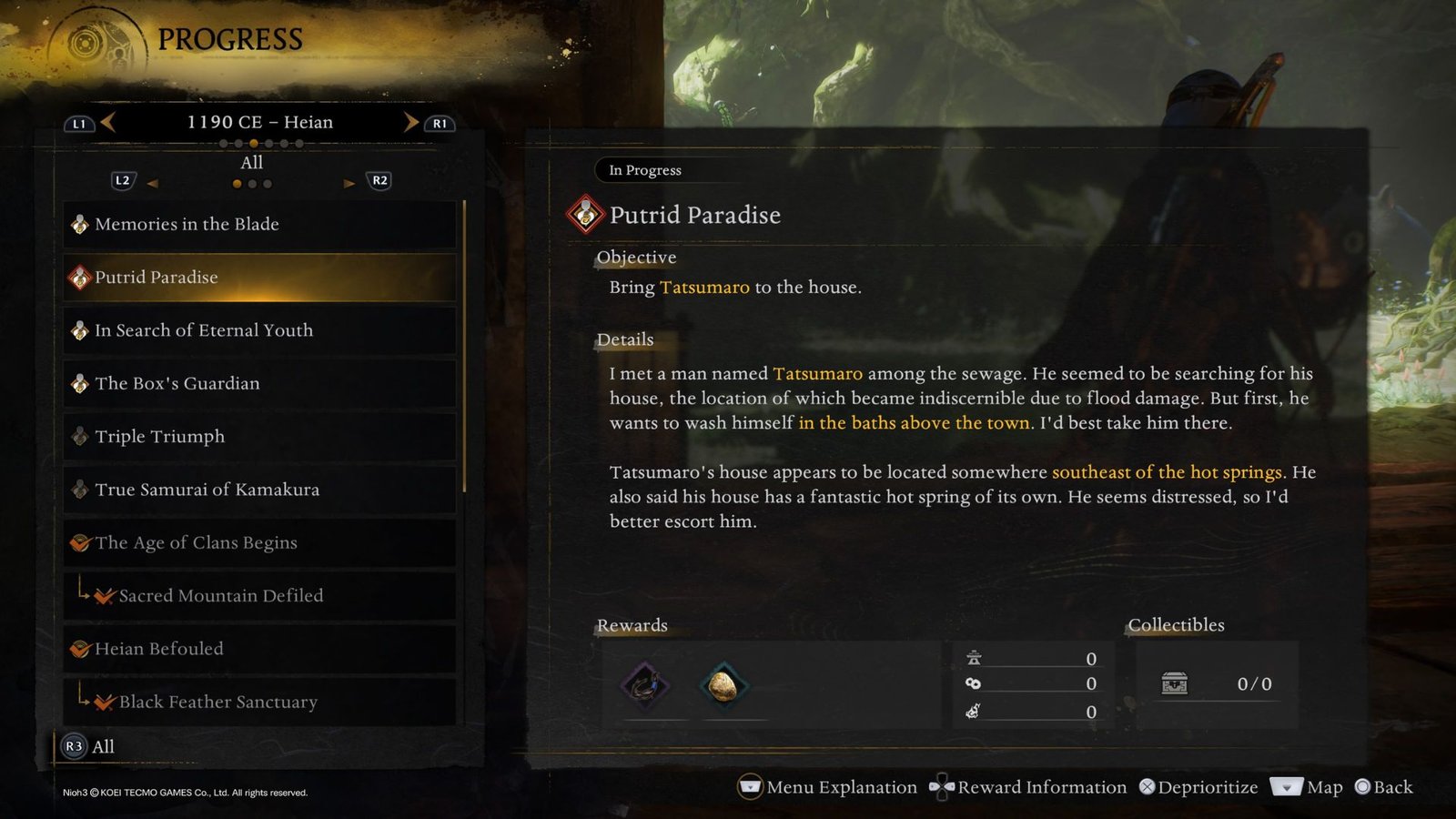 Putrid Paradise quest screen Nioh 3