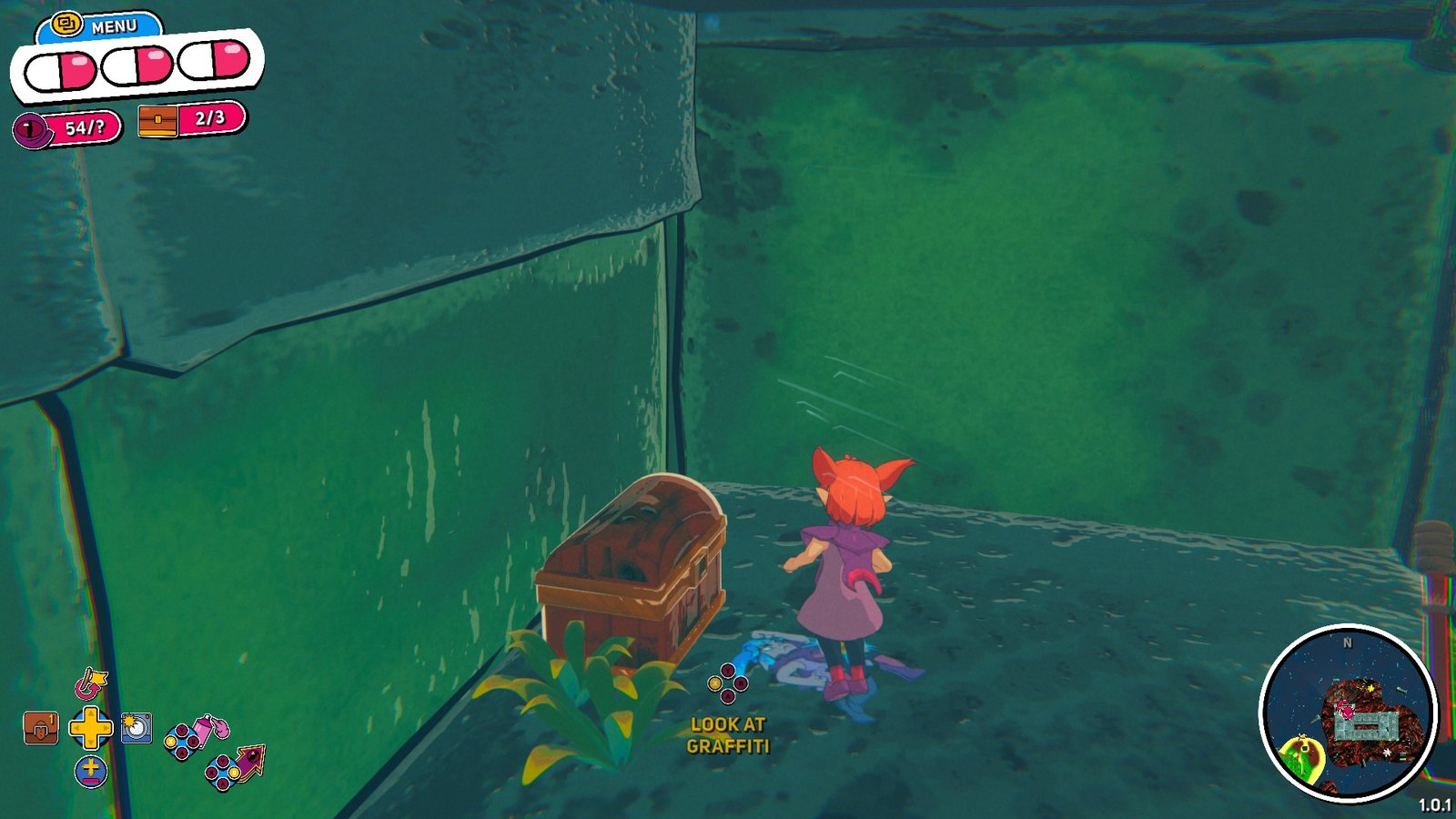 Opening a chest in the big stone structure in the Split Islands in Demon Tides.