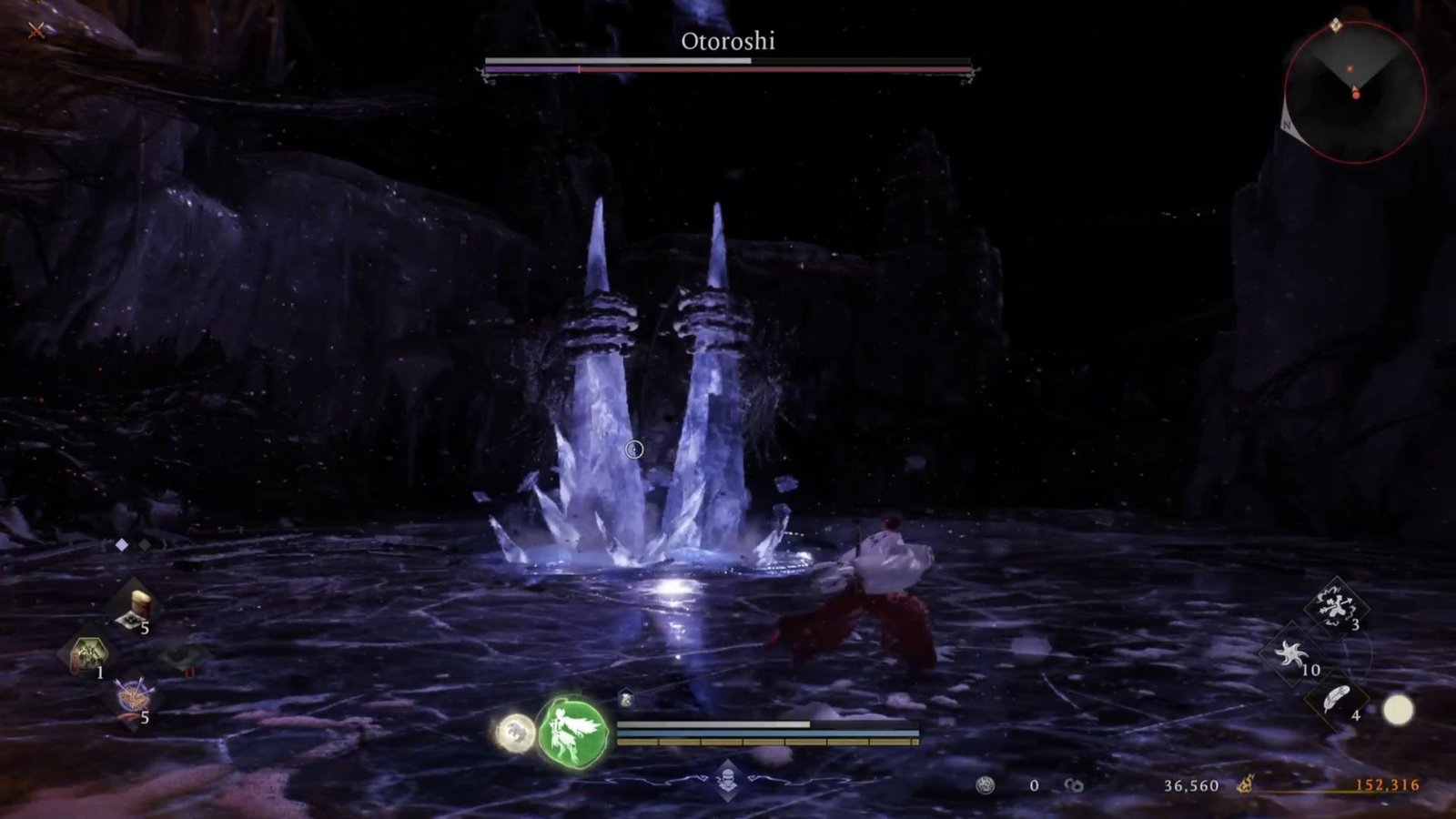 Otoroshi slamming down icicles in Nioh 3