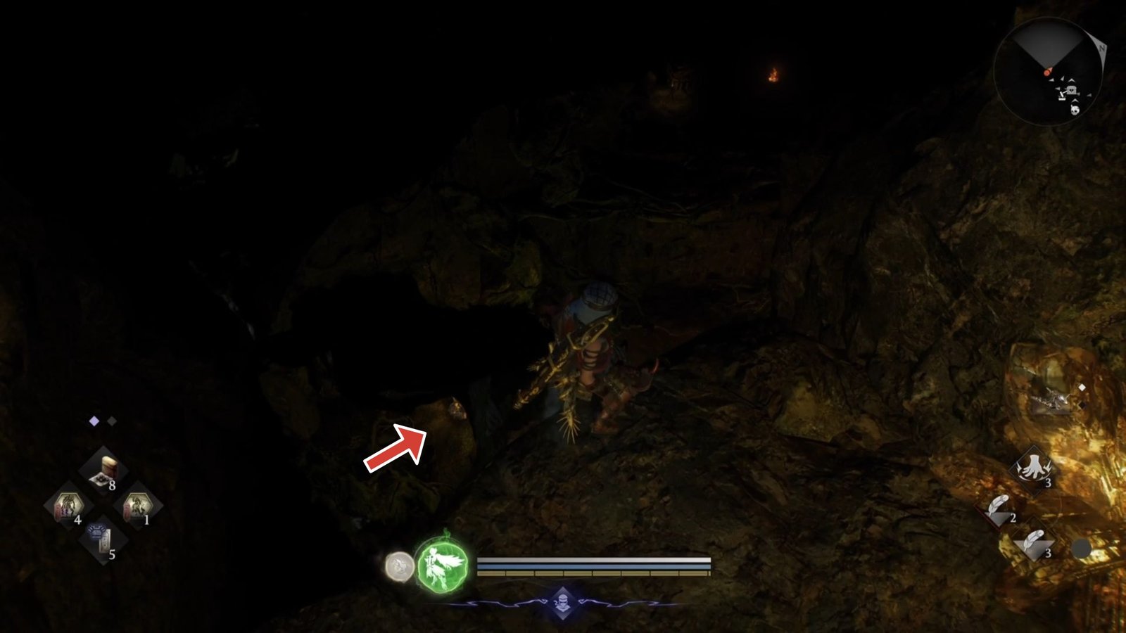 Arrow pointing to where to find Tatsumaro the Dung Lover in Nioh 3