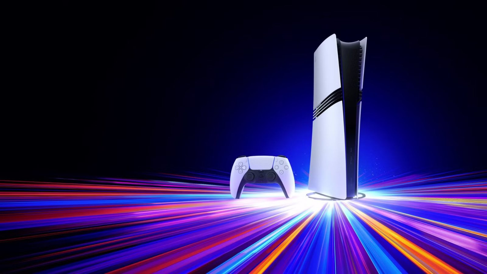 A PS5 pro with controller on an abstract background