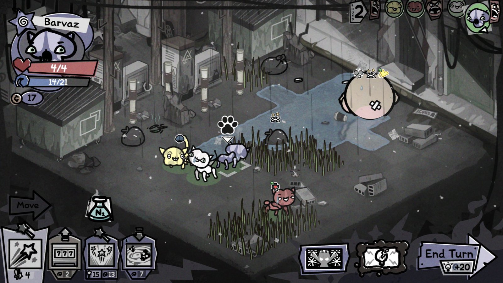 Queen Hippo trapped in a whirlpool in Mewgenics