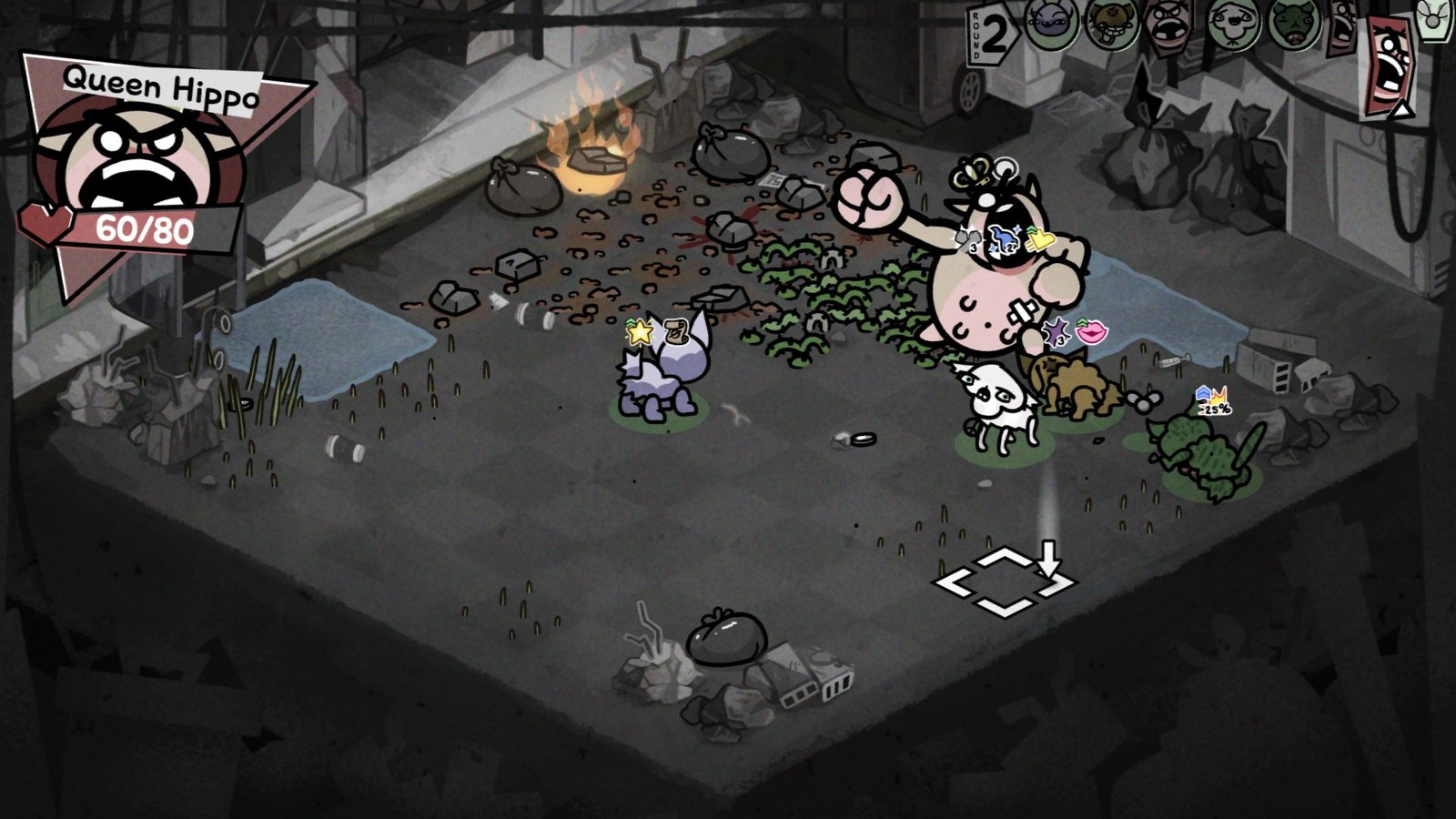 The Queen Hippo fight in Mewgenics