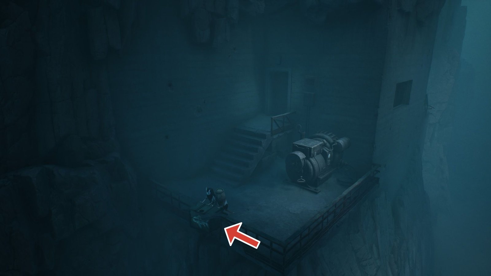 Arrow pointing to the box that has a critter in Reanimal