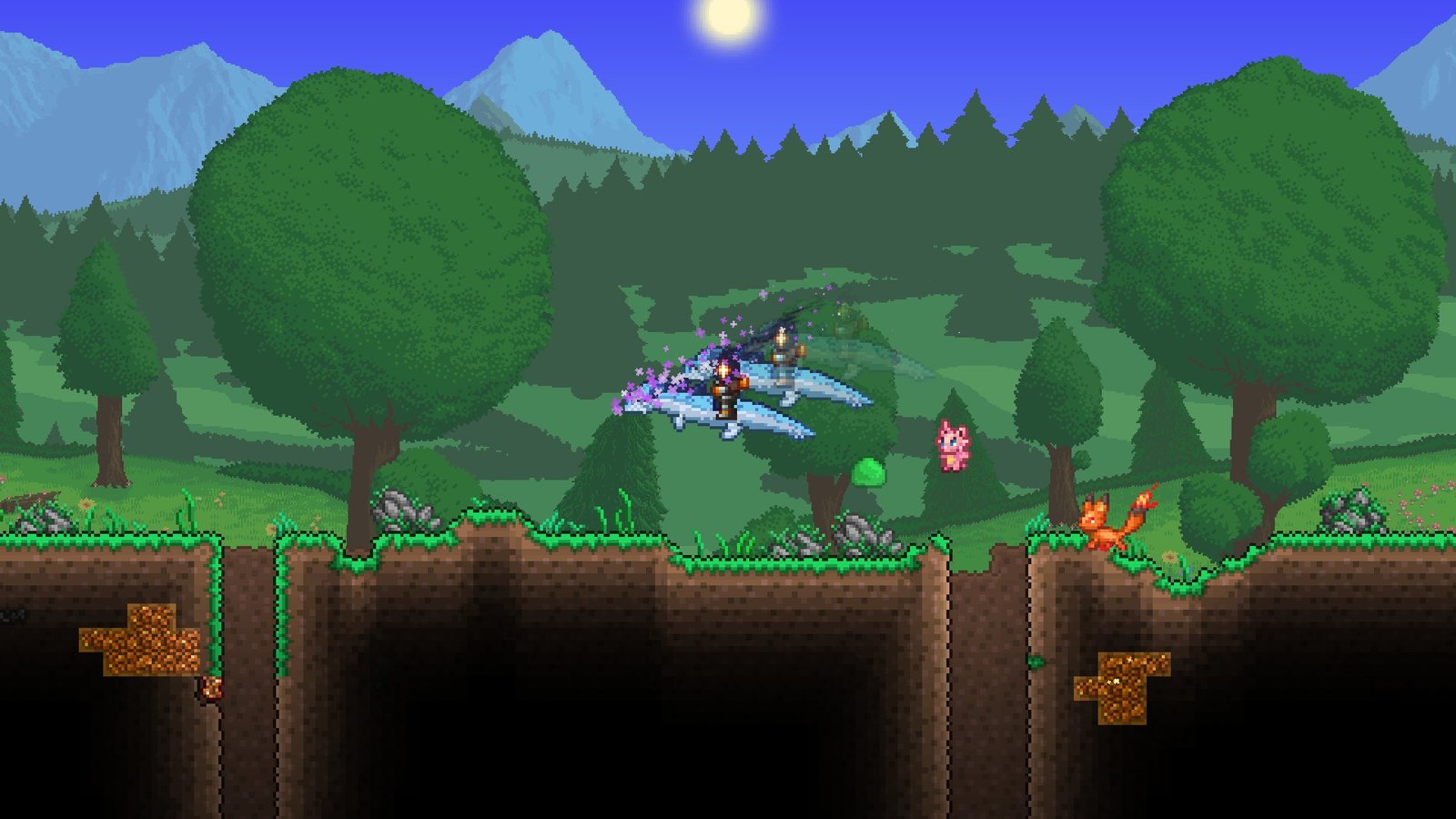Screenshot of a player riding Chillet from the Palworld Crossover in Terraria 1.4.5.