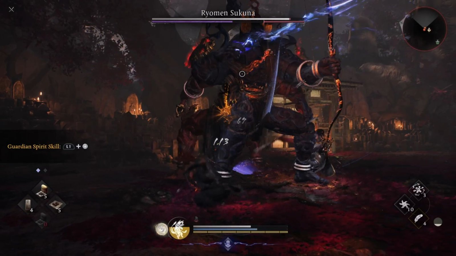 Attacking the blue half of Ryomen Sukuna in Nioh 3
