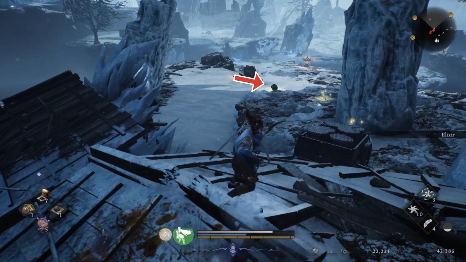 Red arrow pointing to the missing Six Jizo statue head in Nioh 3