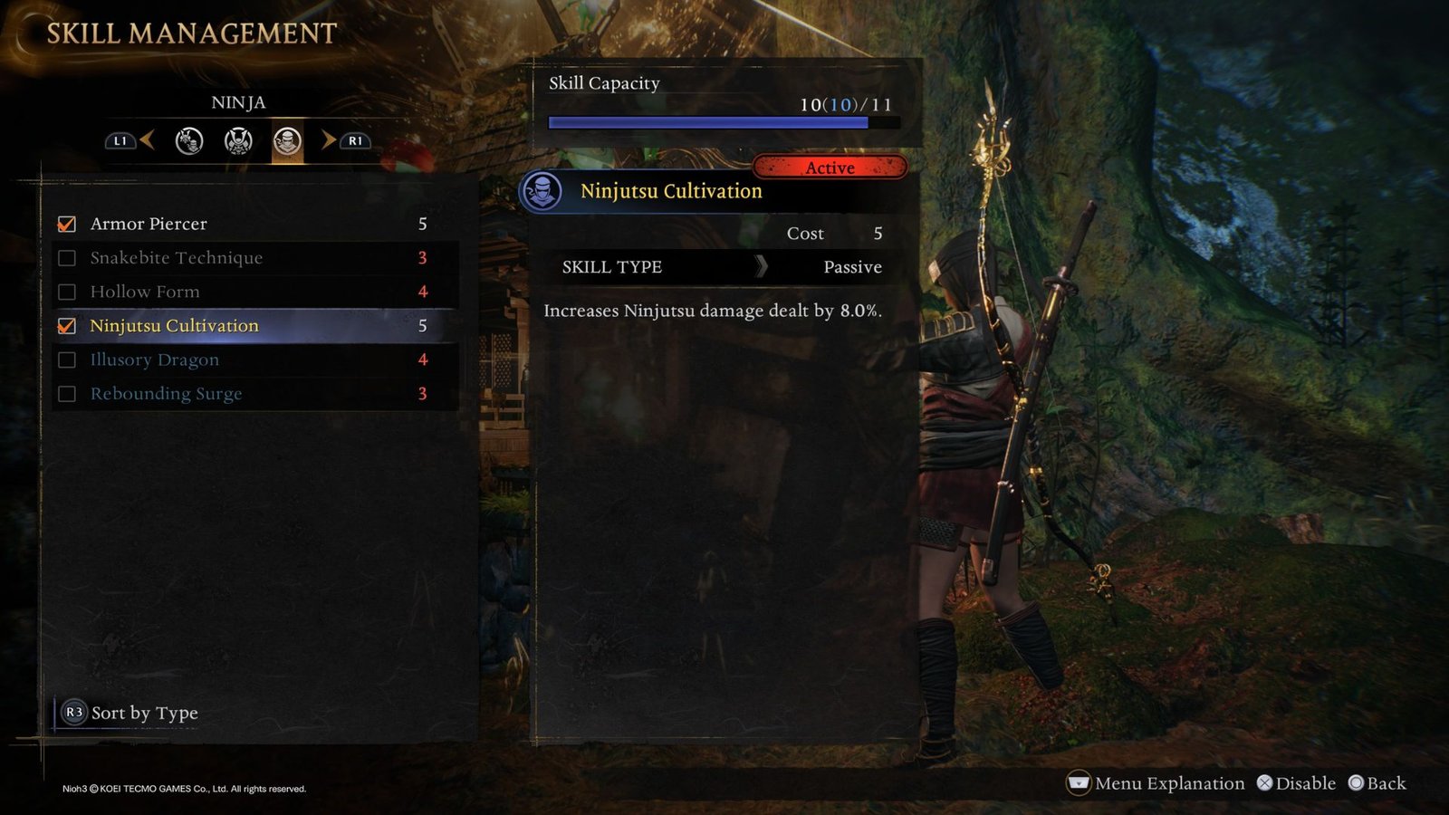 Skill Management screen in Nioh 3