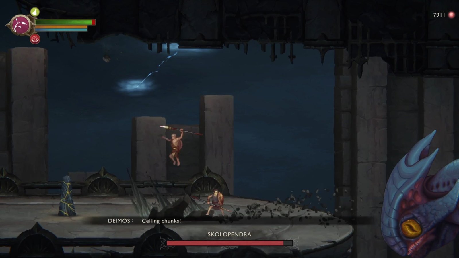 Skolopendra doing rock attack in God of War Sons of Sparta