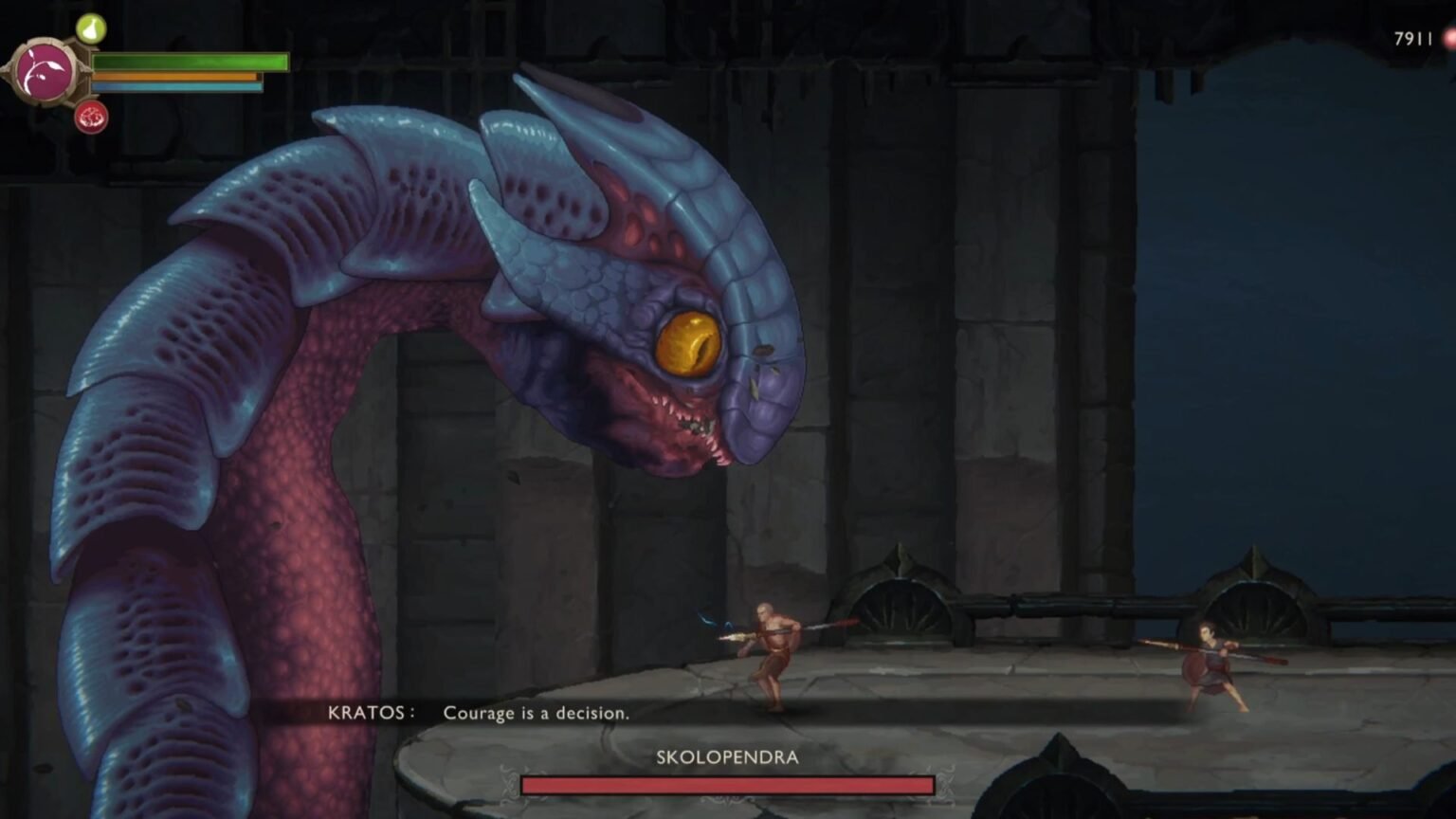 Encountering Skolopendra in God of War Sons of Sparta