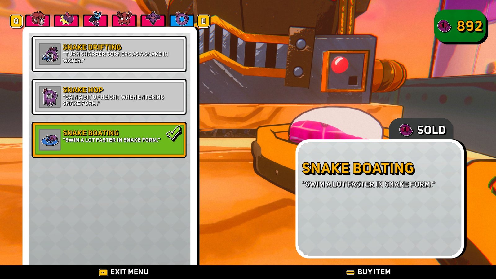 Screenshot of the Snake Boating Talisman in Demon Tides.