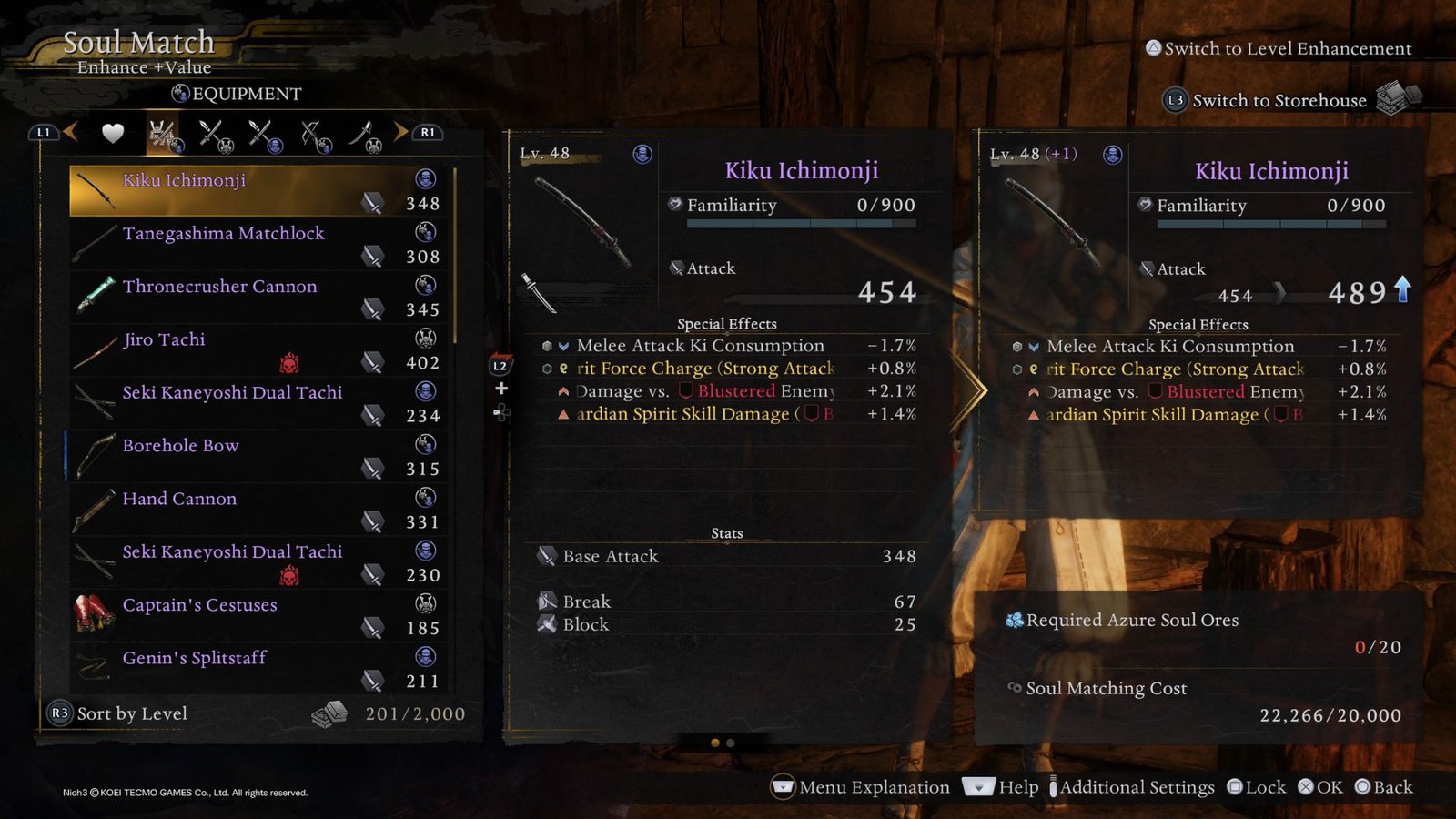 Extracting equipment to get Azule Soul Ores in Nioh 3