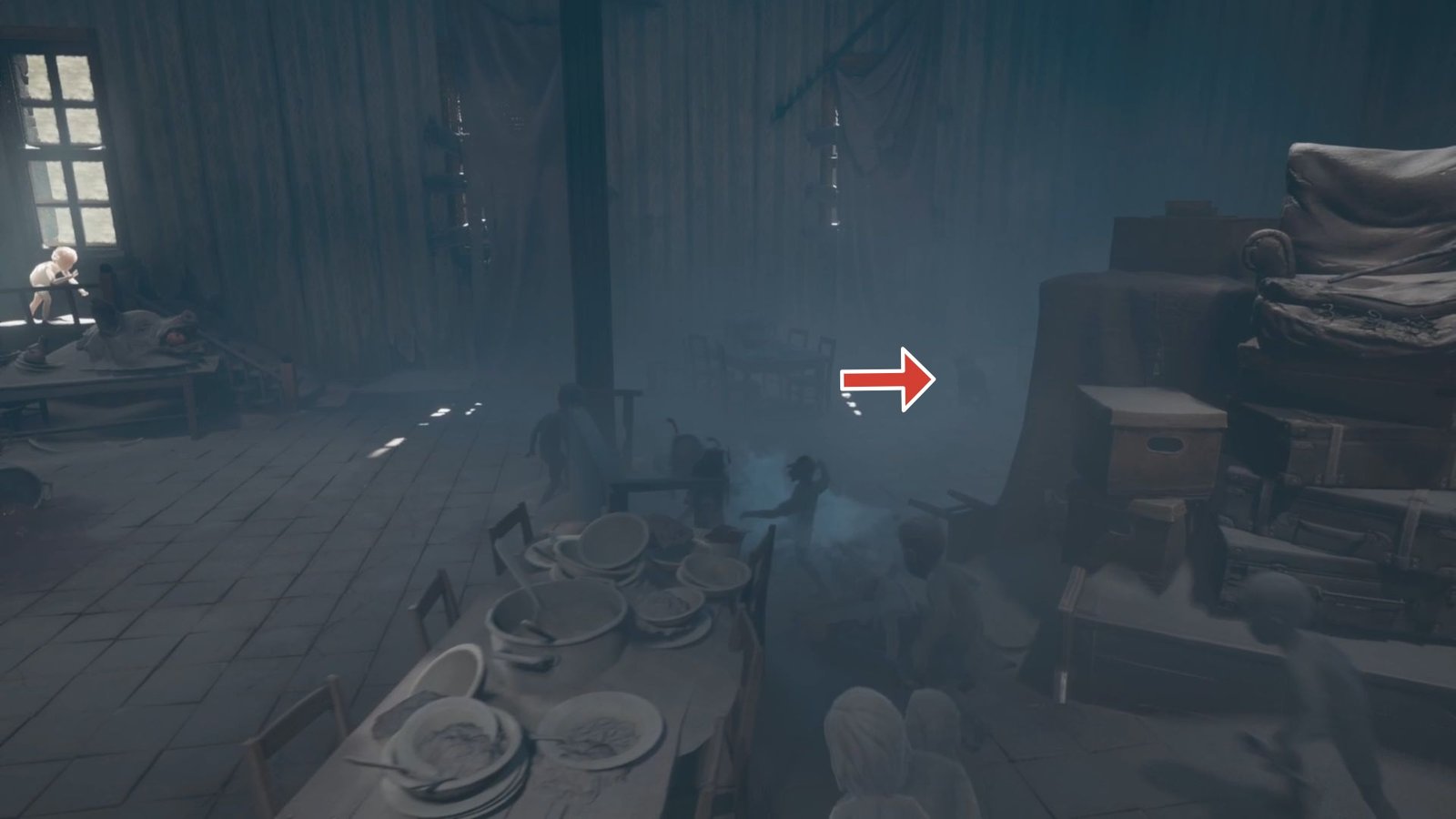 Arrow pointing to the leader of the spider kid in Reanimal