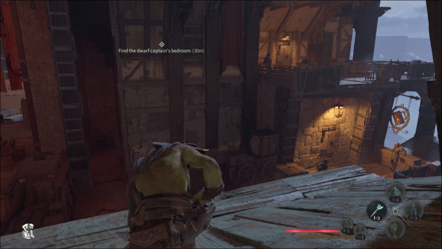 Styx: Blades of Greed in-game screenshot of goblin on rooftop