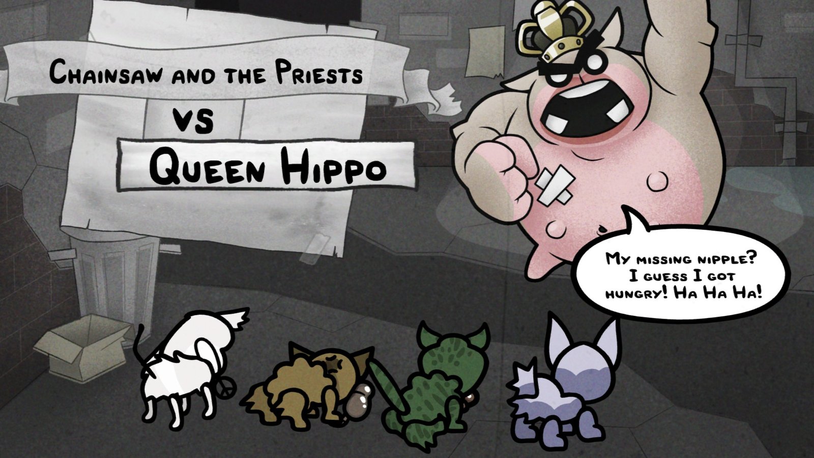 Queen Hippo's Boss Screen in Mewgenics