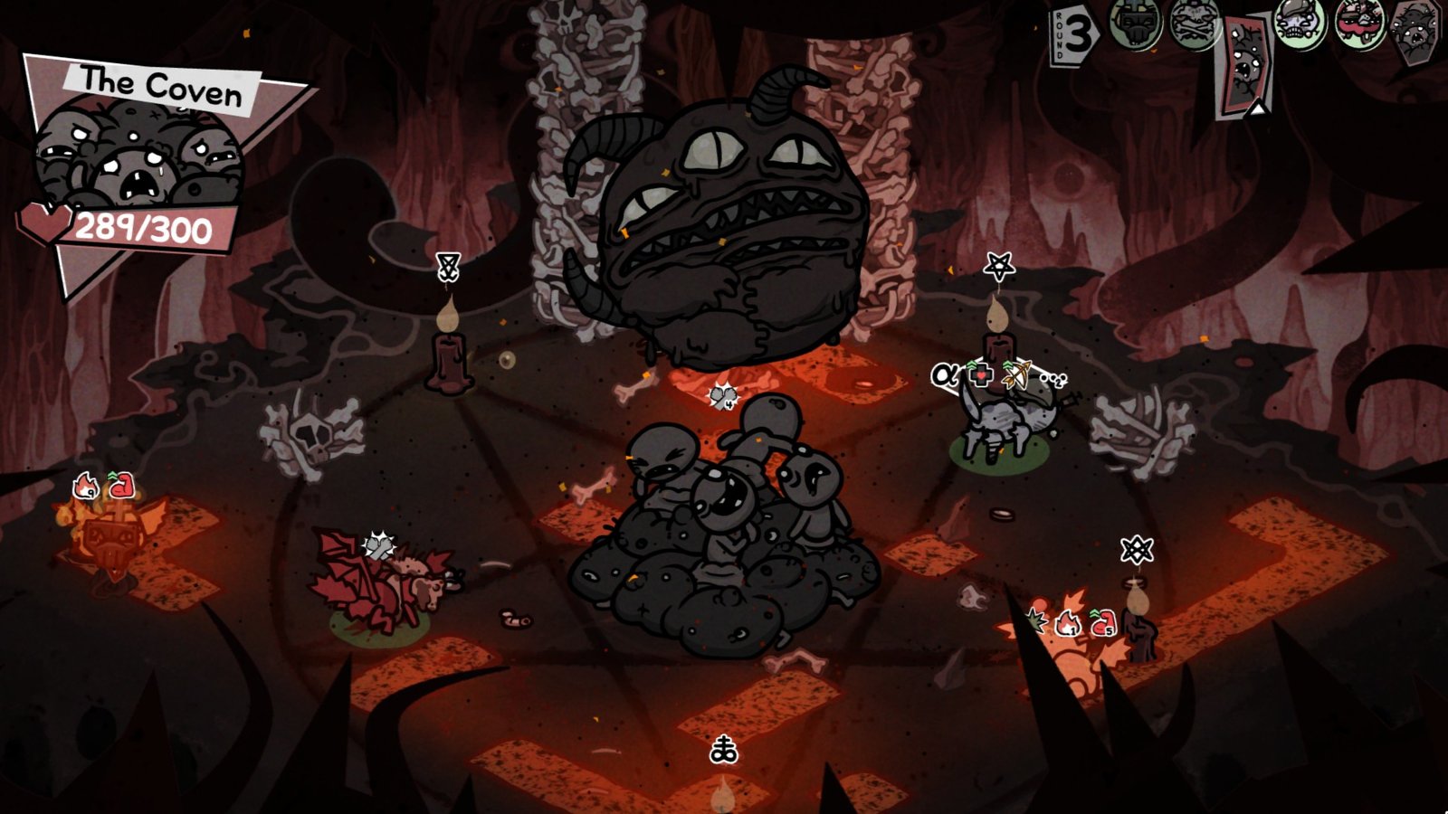 The Coven summons a demon in Mewgenics