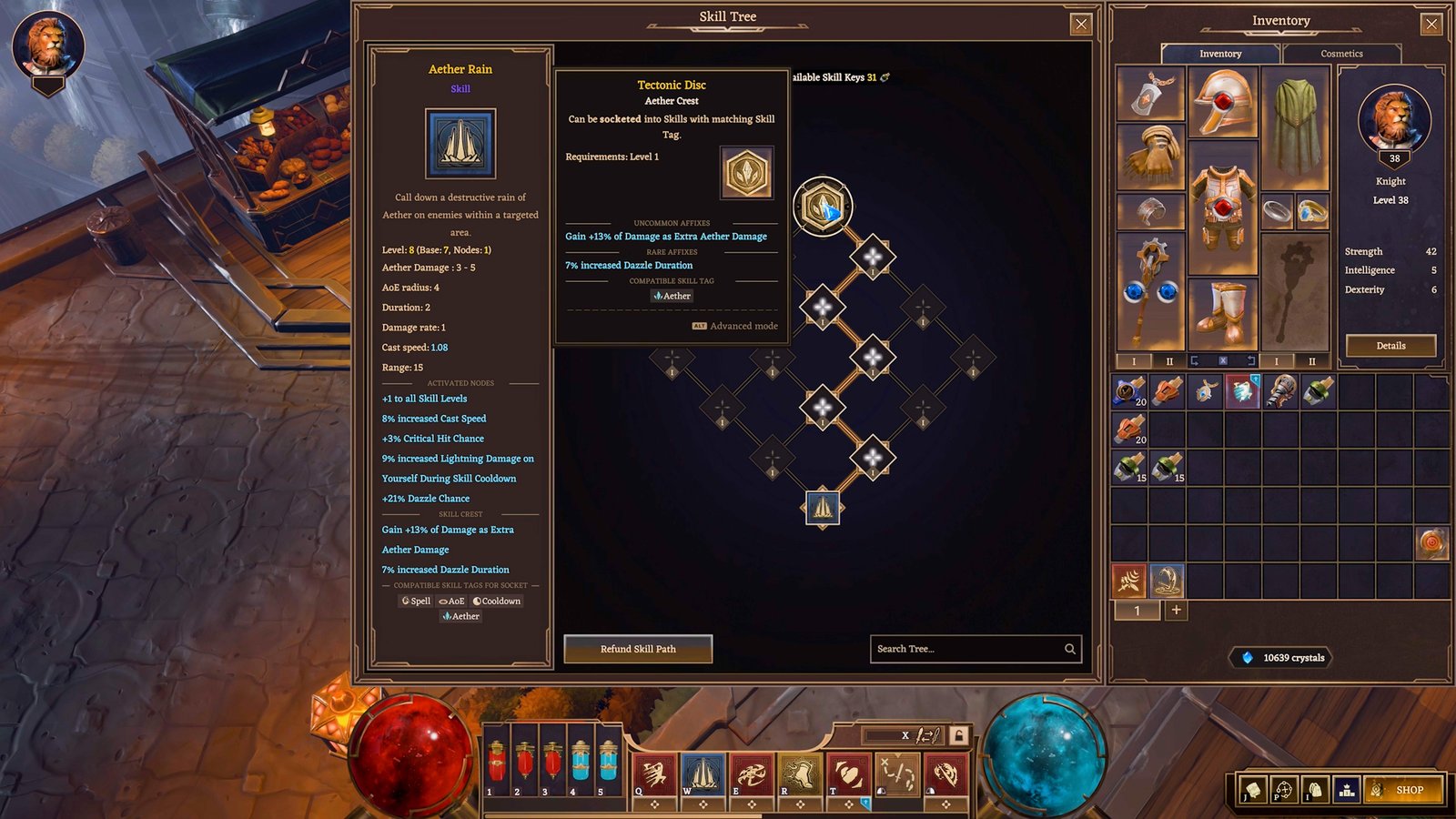 Picture of the skills tree from Crystalfall game