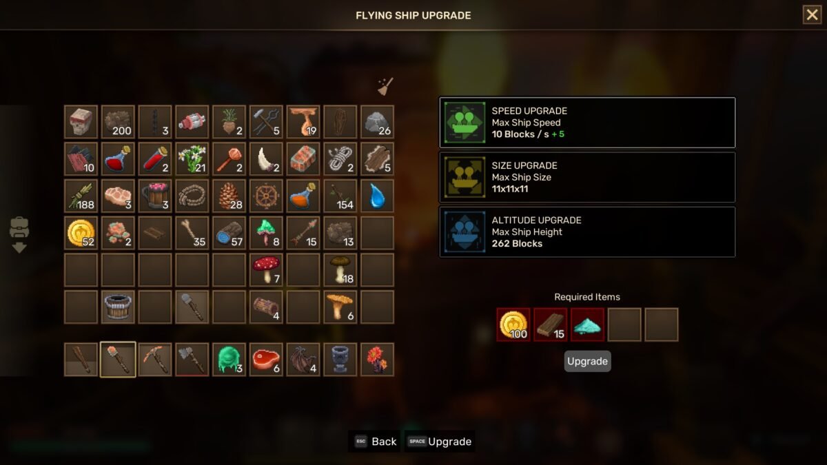 Everwind Ship Upgrade Screen
