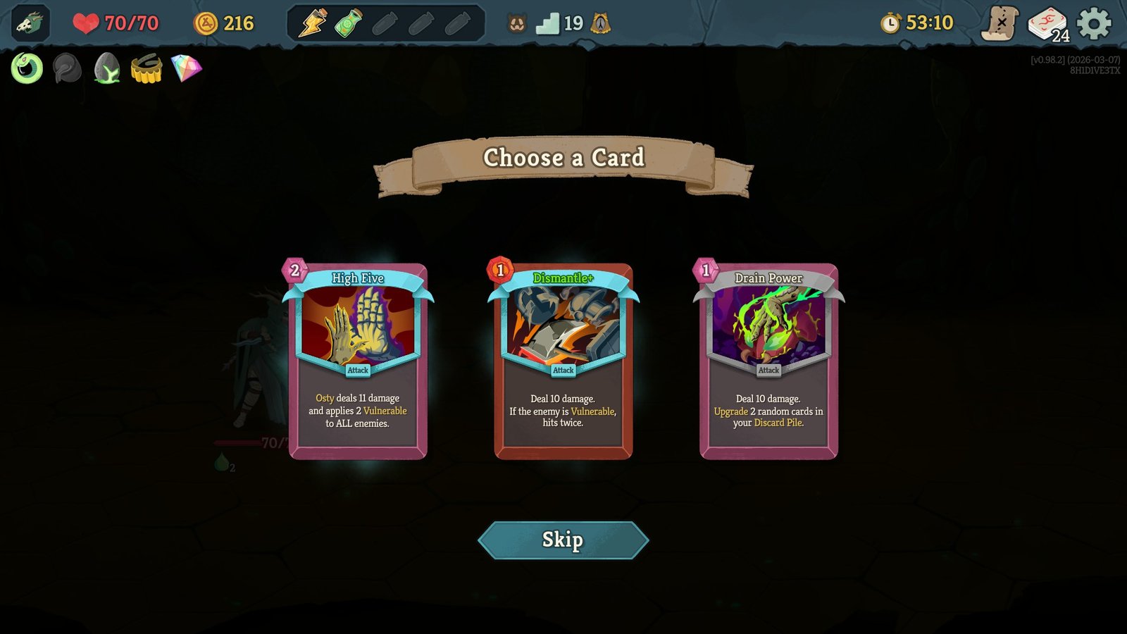 Choosing from three cards in Slay the Spire 2