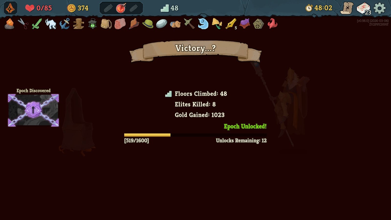 Game over screen for Slay the Spire 2