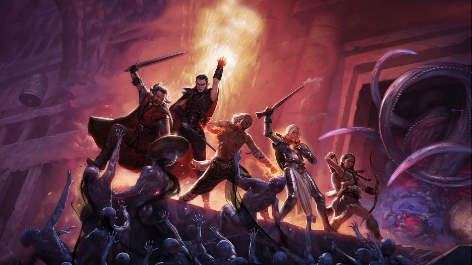 Pillars of Eternity image showing a full party facing a horde of undead