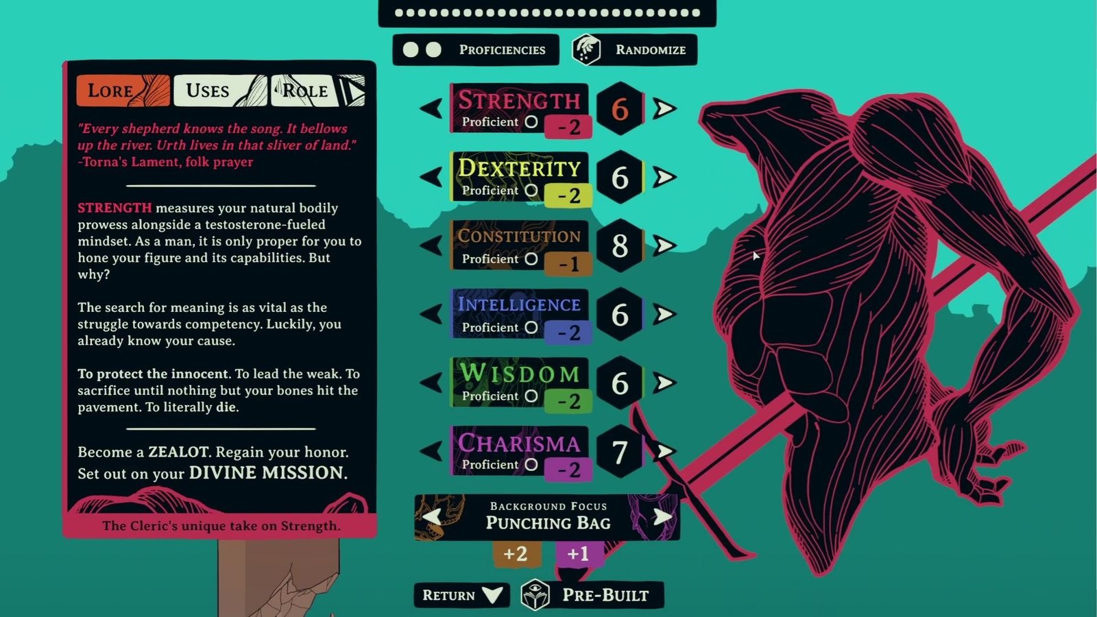 Esoteric Ebb image showing the stat selection screen