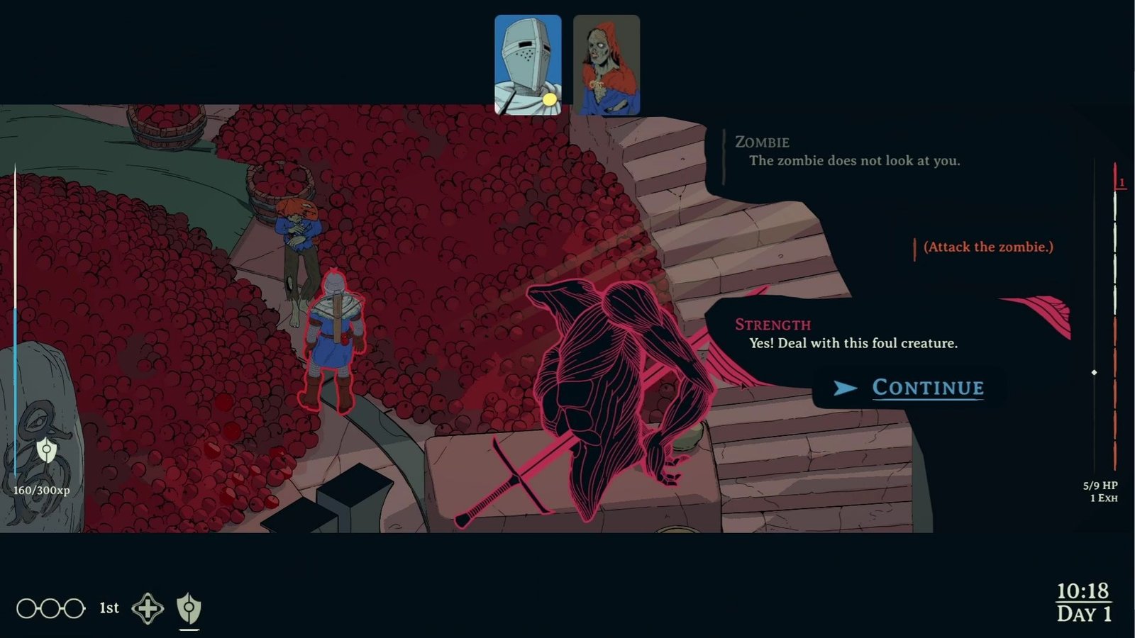 Esoteric Ebb image with the Cleric fighting a zombie