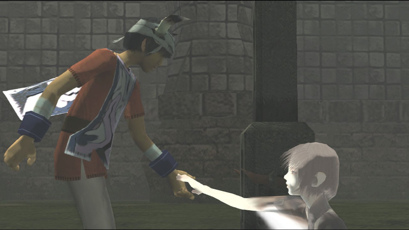 Ico protagonist reaching out hand to girl